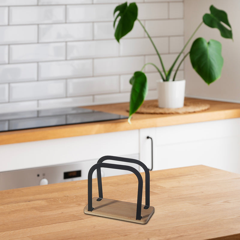 Metal Standing Napkin Holder With Bamboo Bottom