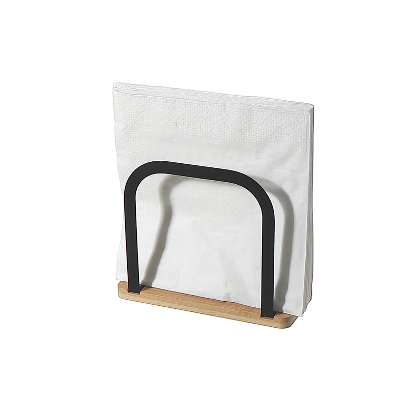 Metal Standing Napkin Holder With Bamboo Bottom