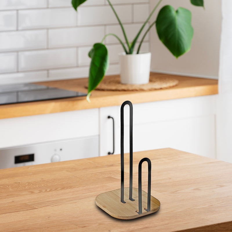 Metal Paper Towel  Holder With Bamoo Bottom