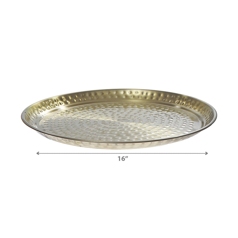 Stainless Steel Round Gold Tray With Hammering 16"DIA