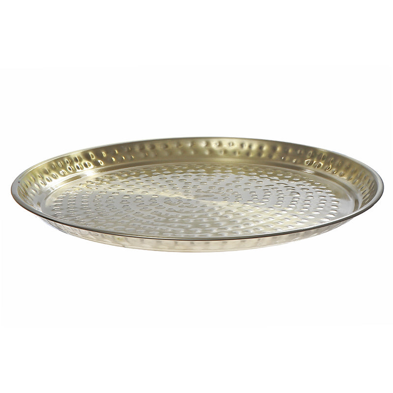 Stainless Steel Round Gold Tray With Hammering 16"DIA