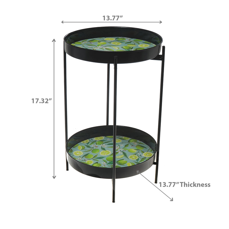 Two Tier Lime Print Round Side Table