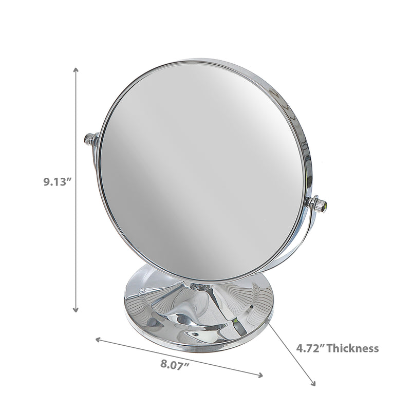 Chrome Plated 2 Sided Swing Round Mirror On Pedestal 5 X Magnify