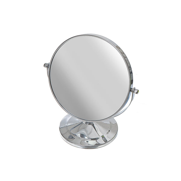 Chrome Plated 2 Sided Swing Round Mirror On Pedestal 5 X Magnify