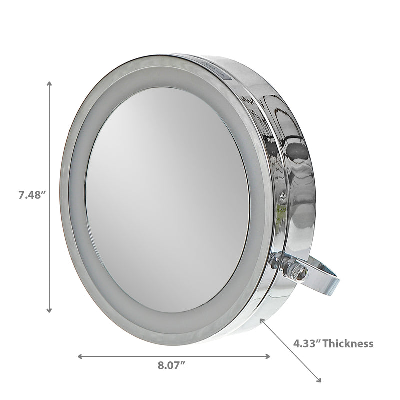 Chrome Plated Led 2 Sided Round Mirror With Stand 5 X Magnify