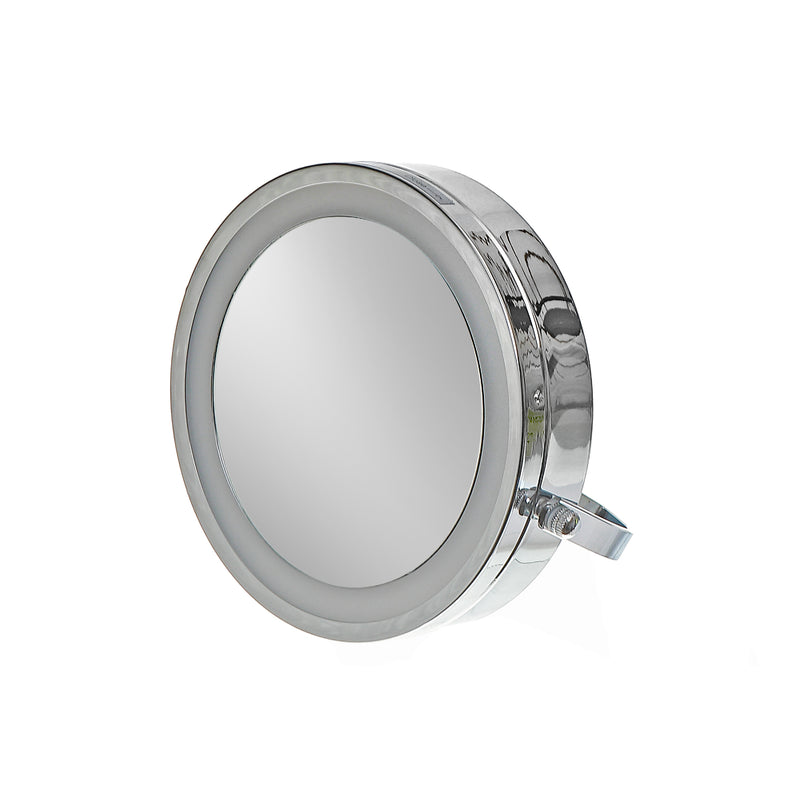 Chrome Plated Led 2 Sided Round Mirror With Stand 5 X Magnify