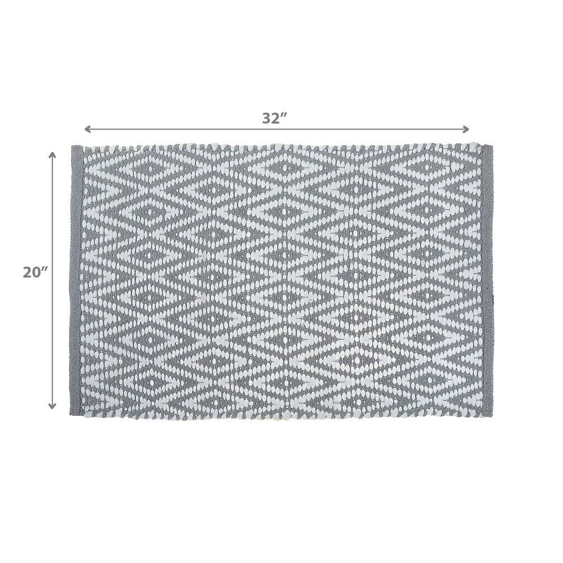 Handwoven Diamond Rug  20" X 32"  Grey