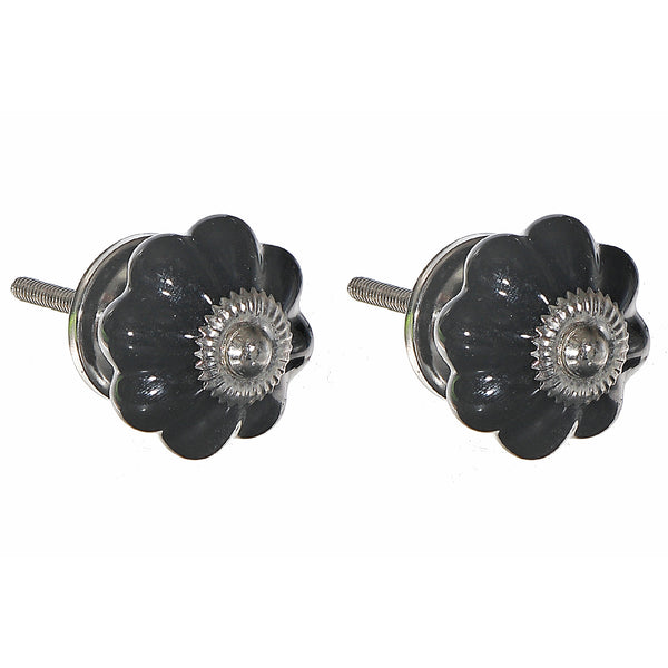 Decorative Scalloped Ceramic Knob Set Of 2 Black - Set of 2