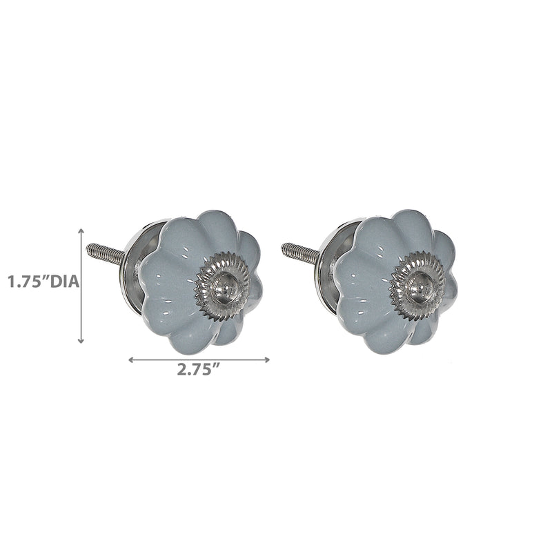 Decorative Scalloped Ceramic Knob Set Of 2 Grey - Set of 2