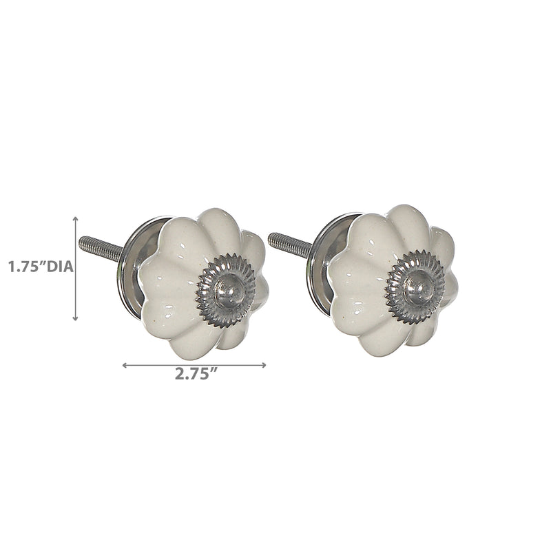 Decorative Scalloped Ceramic Knob Set Of 2 Ivory - Set of 2