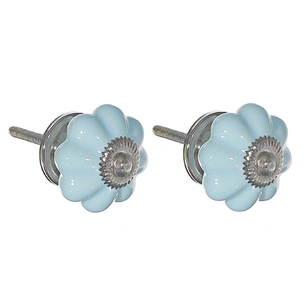 Decorative Scalloped Ceramic Knob Set Of 2 Sky Blue - Set of 2