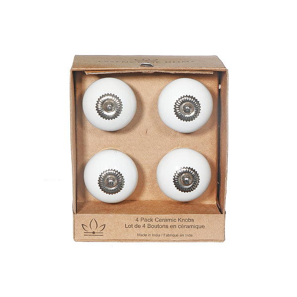 Decorative Smooth Ceramic Knob Set Of 4 White