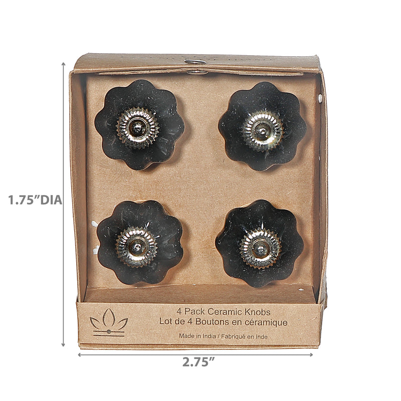 Decorative Scalloped Ceramic Knob Set Of 4 Black