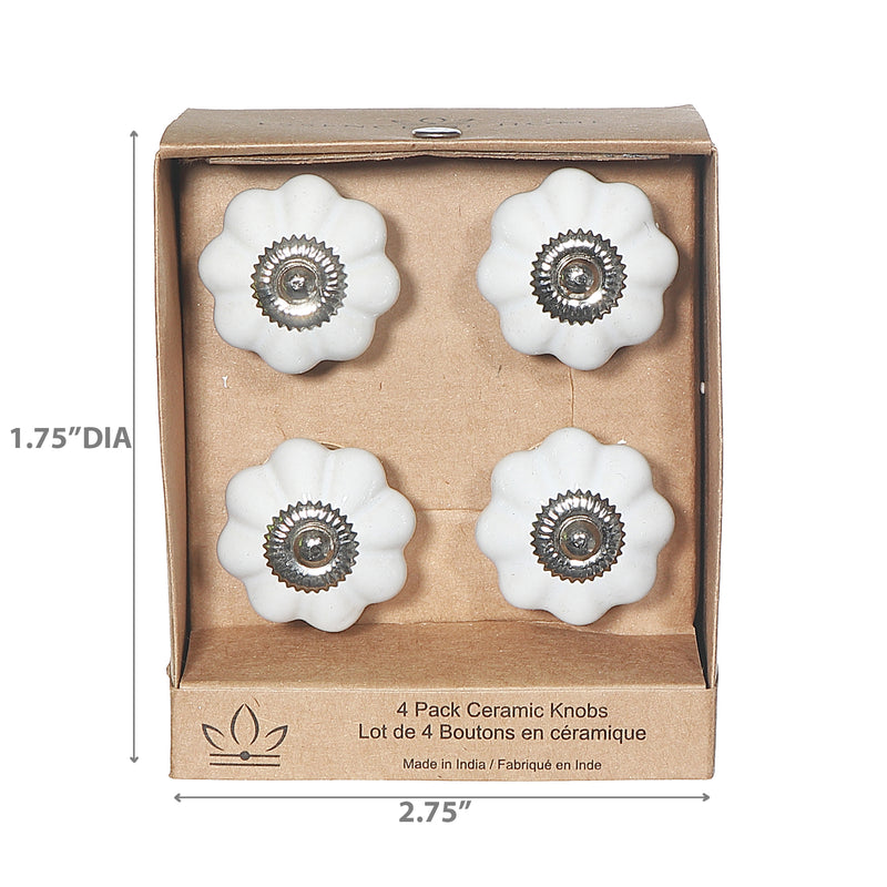 Decorative Scalloped Ceramic Knob Set Of 4 White