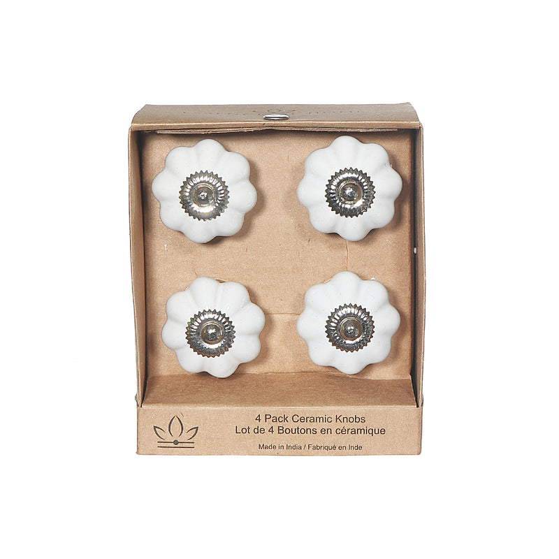 Decorative Scalloped Ceramic Knob Set Of 4 White