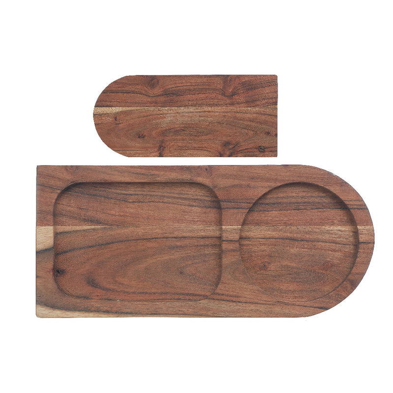 Custom Acacia Wood 2 Section Serving Tray