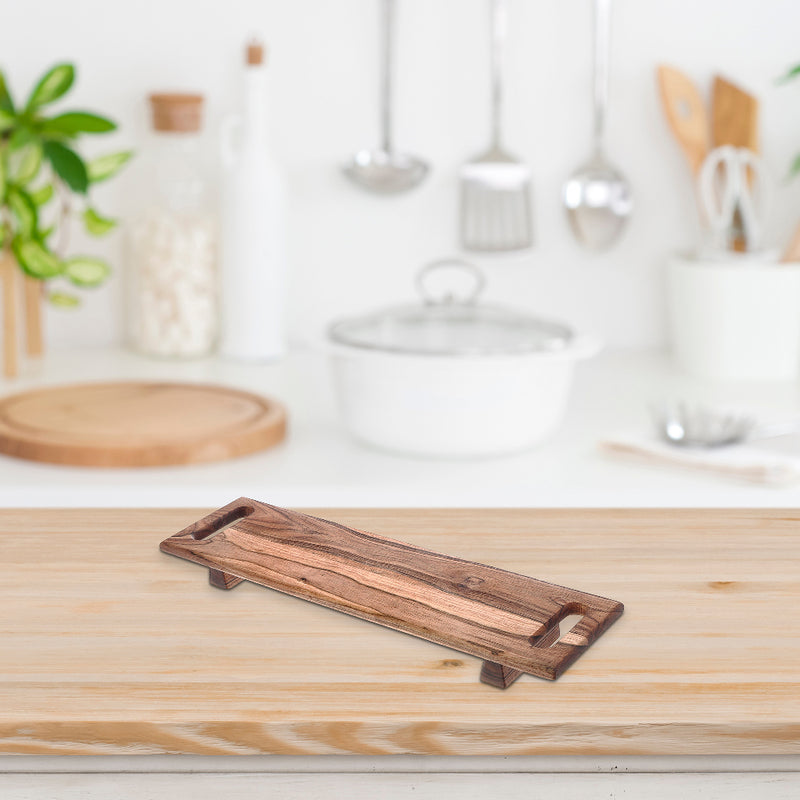 Custom Acacia Wood Rectangle Serving Board With Dual Handle On Stand