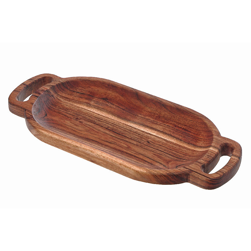 Custom Acacia Wood Oval Serving Tray With Double Handle