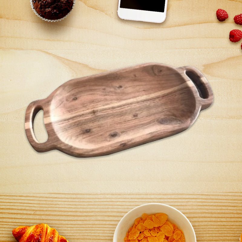 Custom Acacia Wood Oval Serving Tray With Double Handle