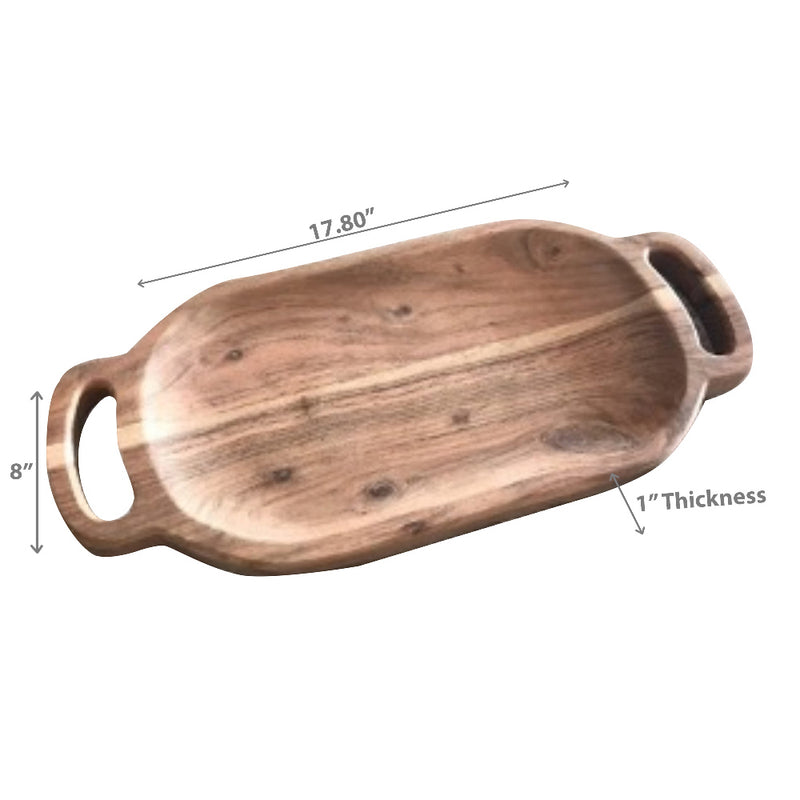 Custom Acacia Wood Oval Serving Tray With Double Handle