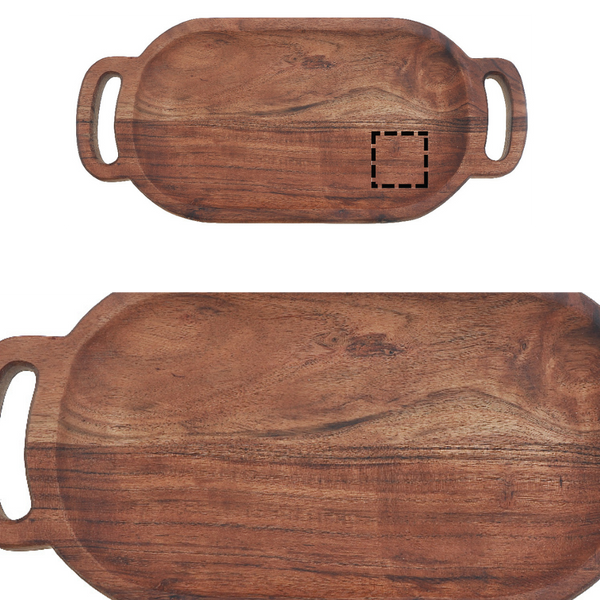 Custom Acacia Wood Oval Serving Tray With Double Handle