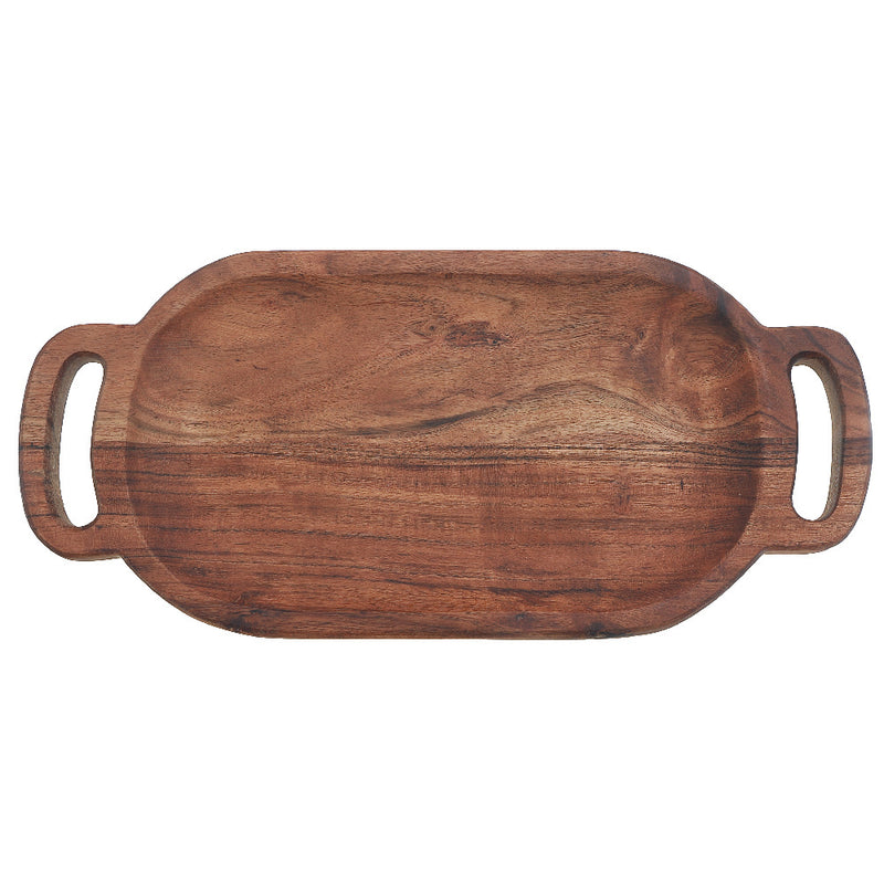 Custom Acacia Wood Oval Serving Tray With Double Handle