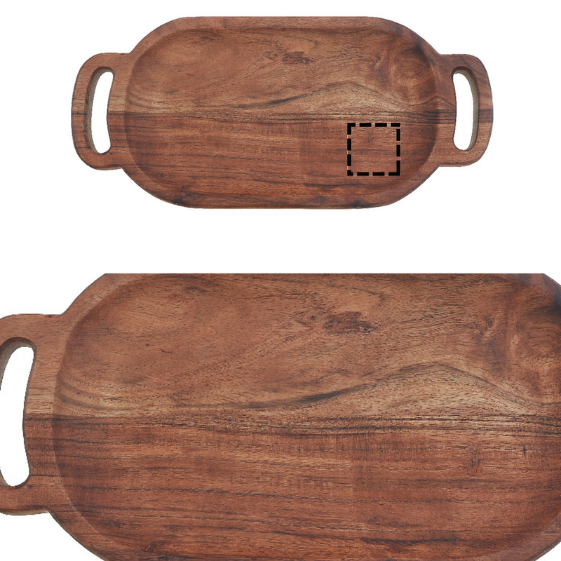 Custom Acacia Wood Oval Serving Tray With Double Handle