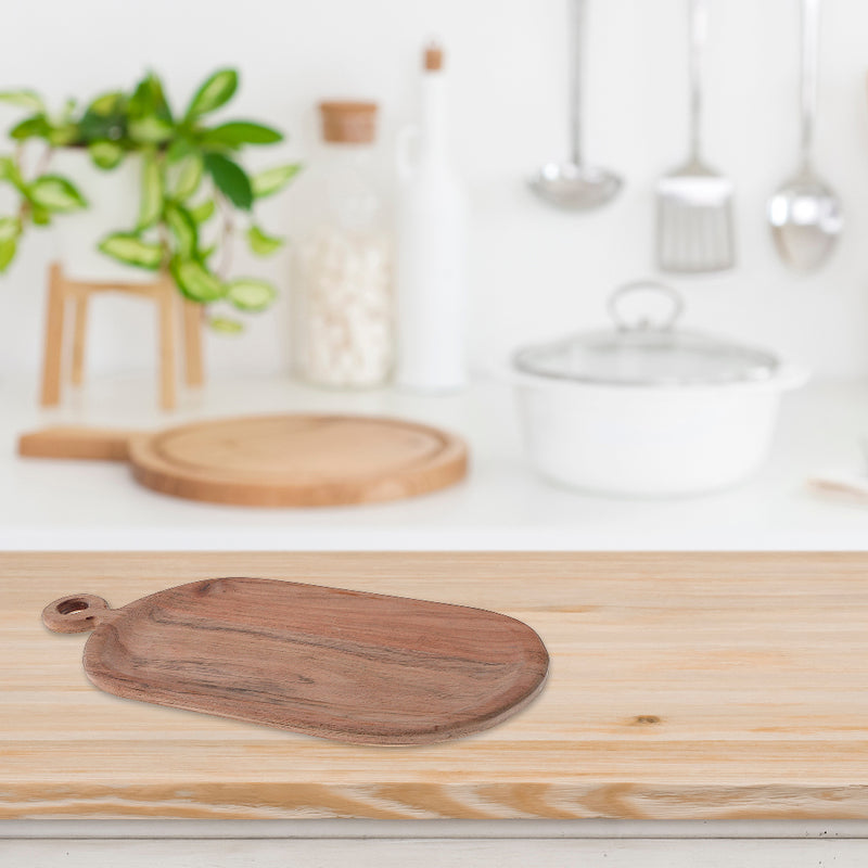 Custom Acacia Wood Oval Serving Tray With Single Handle