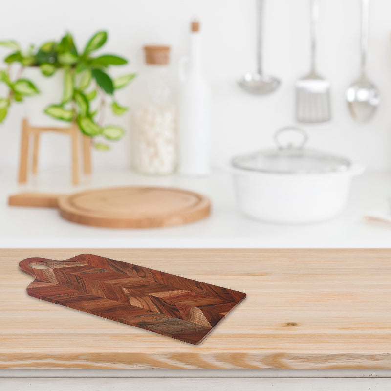 Custom Acacia Wood Rectangle Chevron Serving Board With Handle