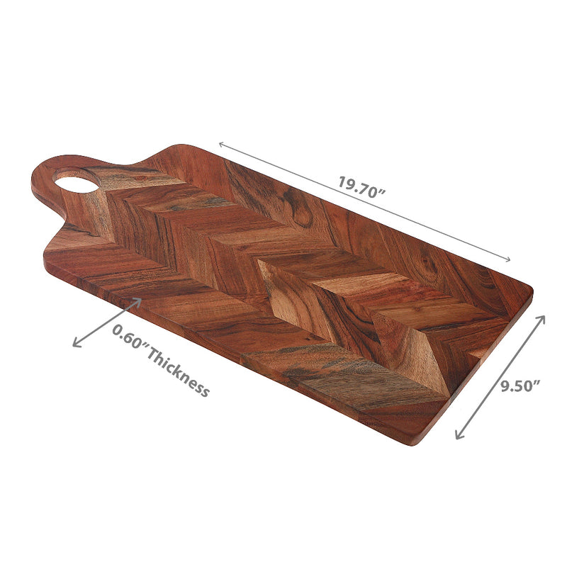 Custom Acacia Wood Rectangle Chevron Serving Board With Handle