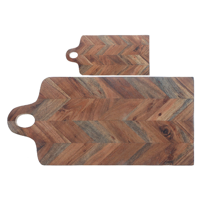 Custom Acacia Wood Rectangle Chevron Serving Board With Handle