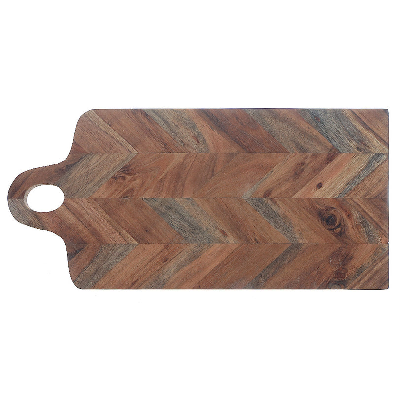 Custom Acacia Wood Rectangle Chevron Serving Board With Handle