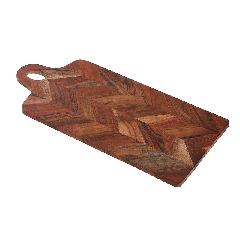 Custom Acacia Wood Rectangle Chevron Serving Board With Handle