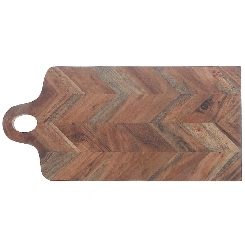 Custom Acacia Wood Rectangle Chevron Serving Board With Handle