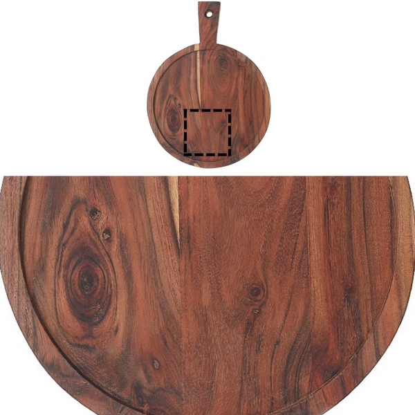 Custom Acacia Wood Round Serving Tray With Handle