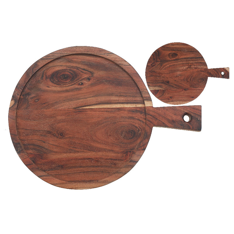 Custom Acacia Wood Round Serving Tray With Handle