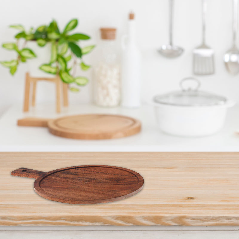 Custom Acacia Wood Round Serving Tray With Handle