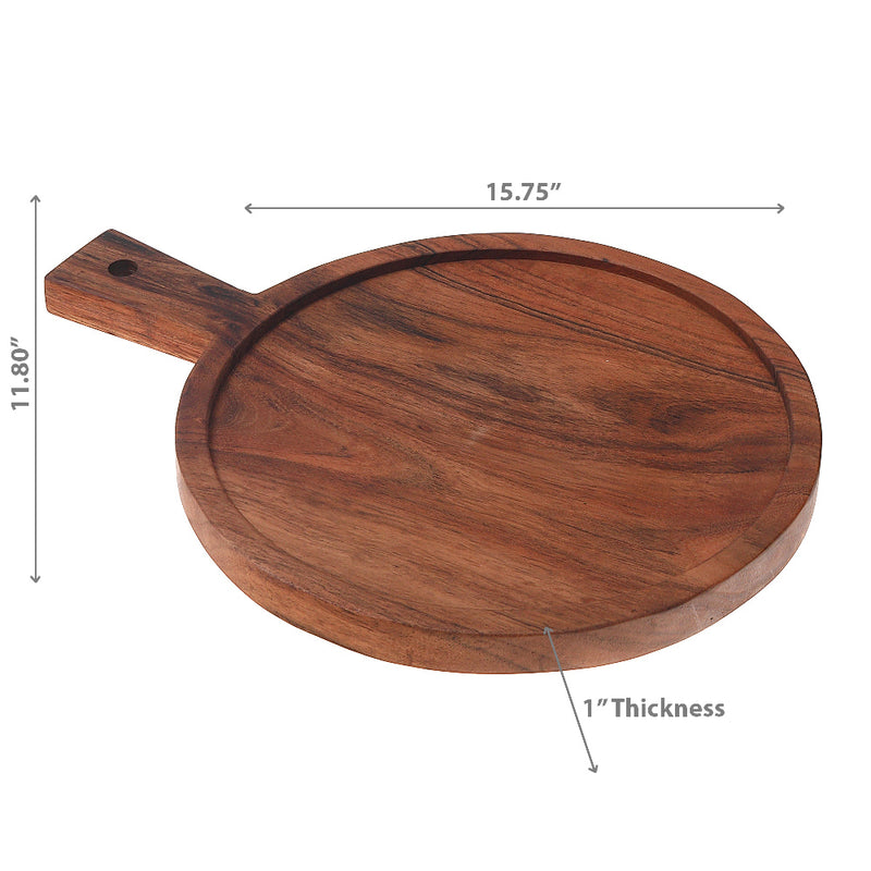 Custom Acacia Wood Round Serving Tray With Handle