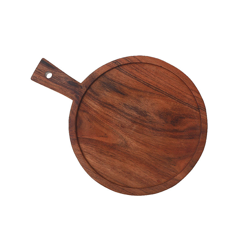 Custom Acacia Wood Round Serving Tray With Handle