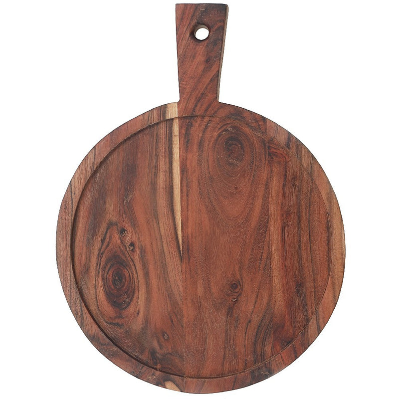 Custom Acacia Wood Round Serving Tray With Handle