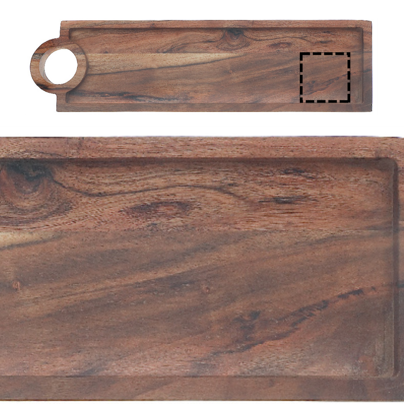 Custom Acacia Wood Rectangle Serving Tray With Handle