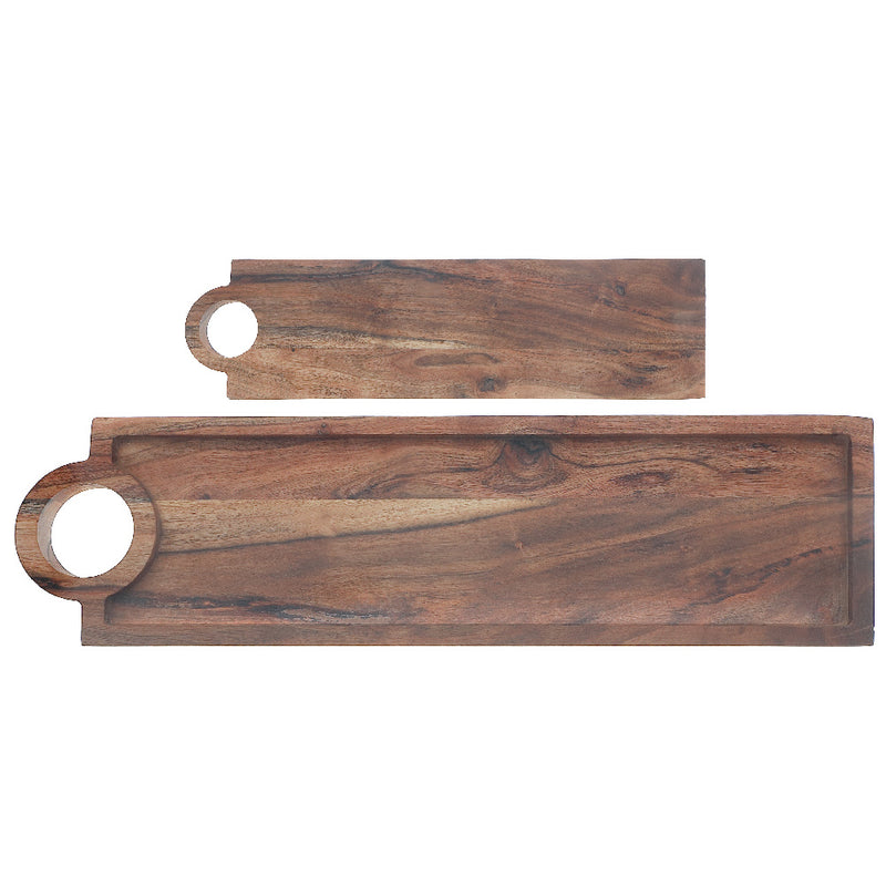 Custom Acacia Wood Rectangle Serving Tray With Handle