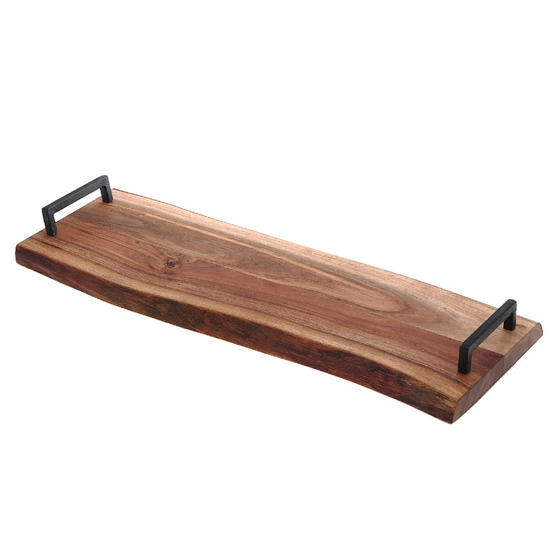 Custom Acacia Wood Live Edge Serving Board With Iron Handles