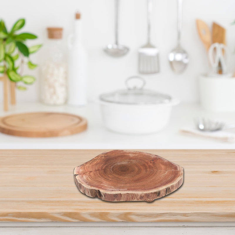 Custom Acacia Wood Live Edge Round Cutting Board With Stand