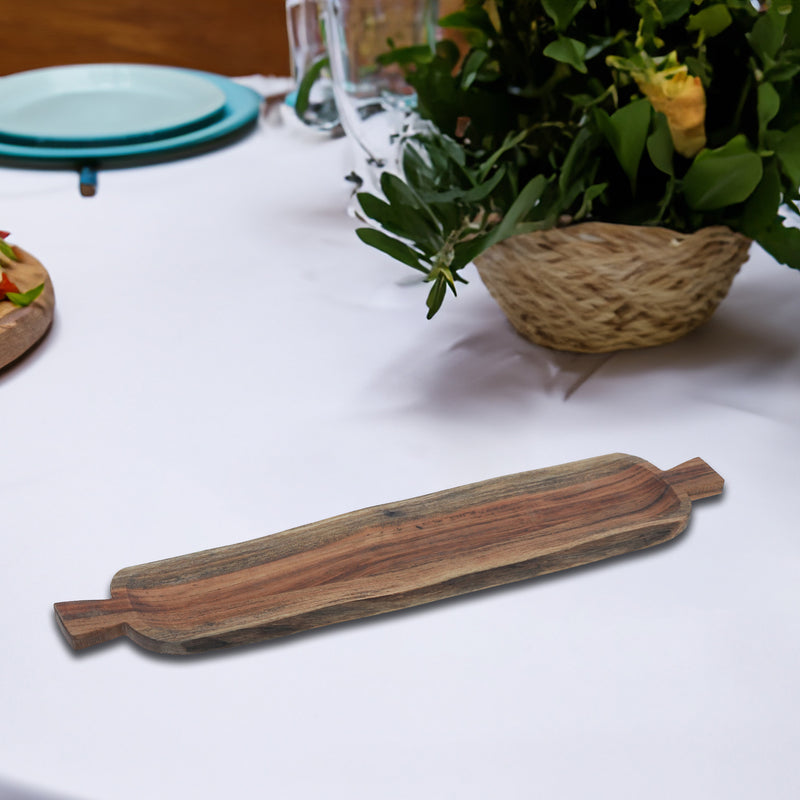 Acacia Wooden Live Edge Bevelled Serving Board With Handles