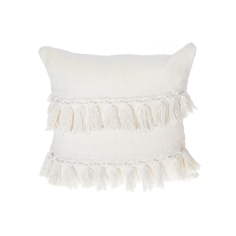 Slub Cotton Ivory Fringe Cushion Emma 18 X 18 - Set of 2