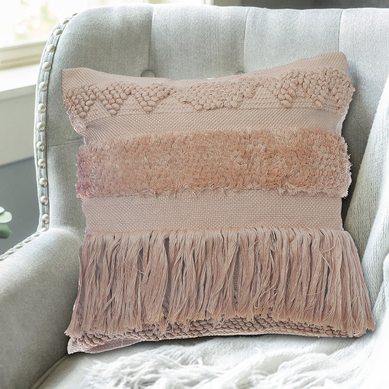 Handloom Fringe Cushion Light Peach - Set of 2