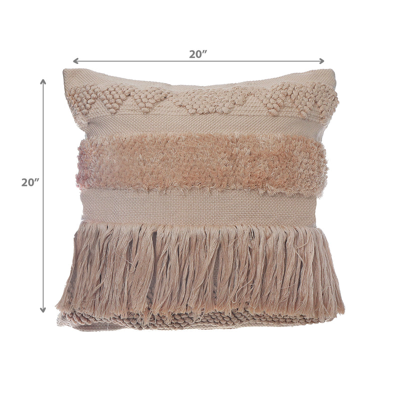 Handloom Fringe Cushion Light Peach - Set of 2