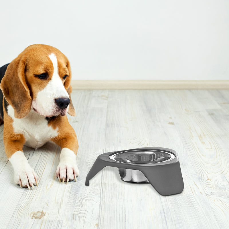 Stainless Steel Pet Bowl With Stand  Grey - Set of 2