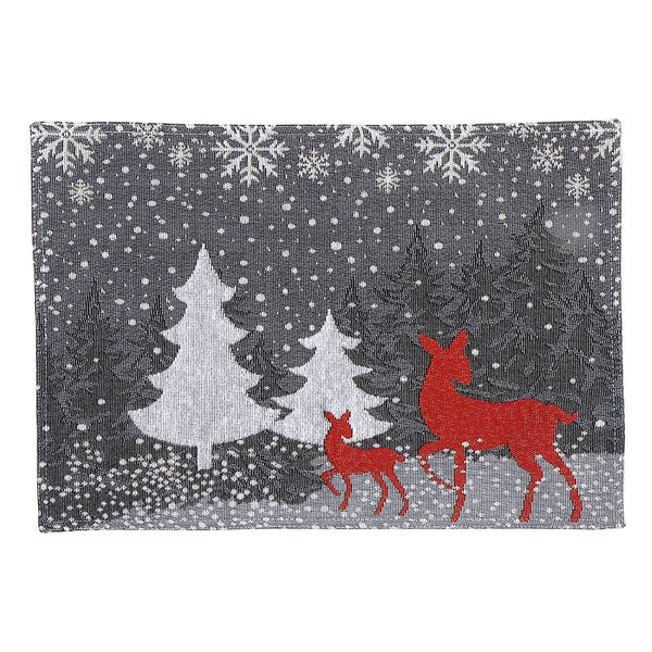 Tapestry Placemat Reindeer and Tree 13 X 18 - Set of 12